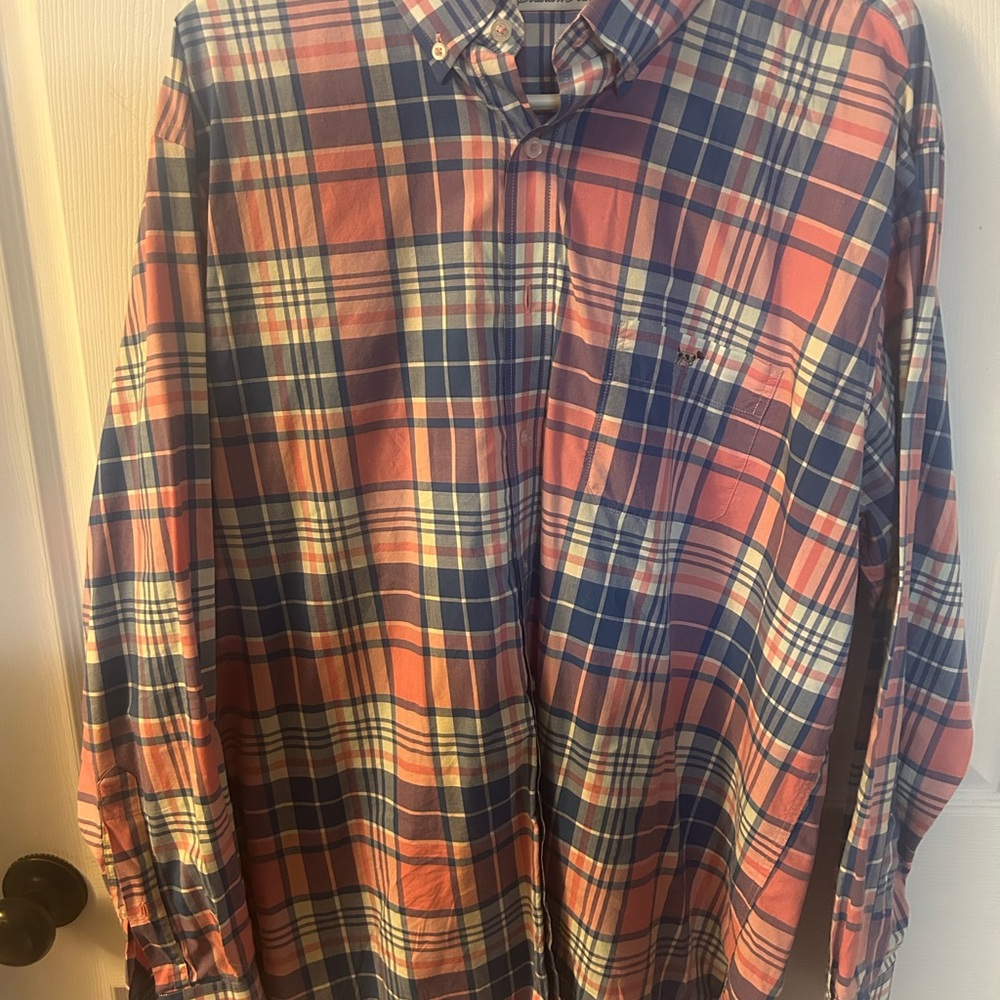 Casual Plaid Button-Down Shirt - Blue and Red